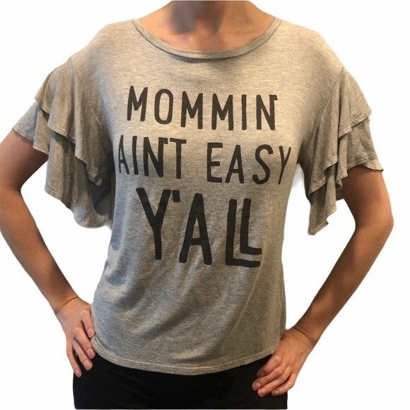 Francesca's Collections Mommin' Ain't Easy Y'all Blouse Grey Gray XS Extra Small - Picture 1 of 10